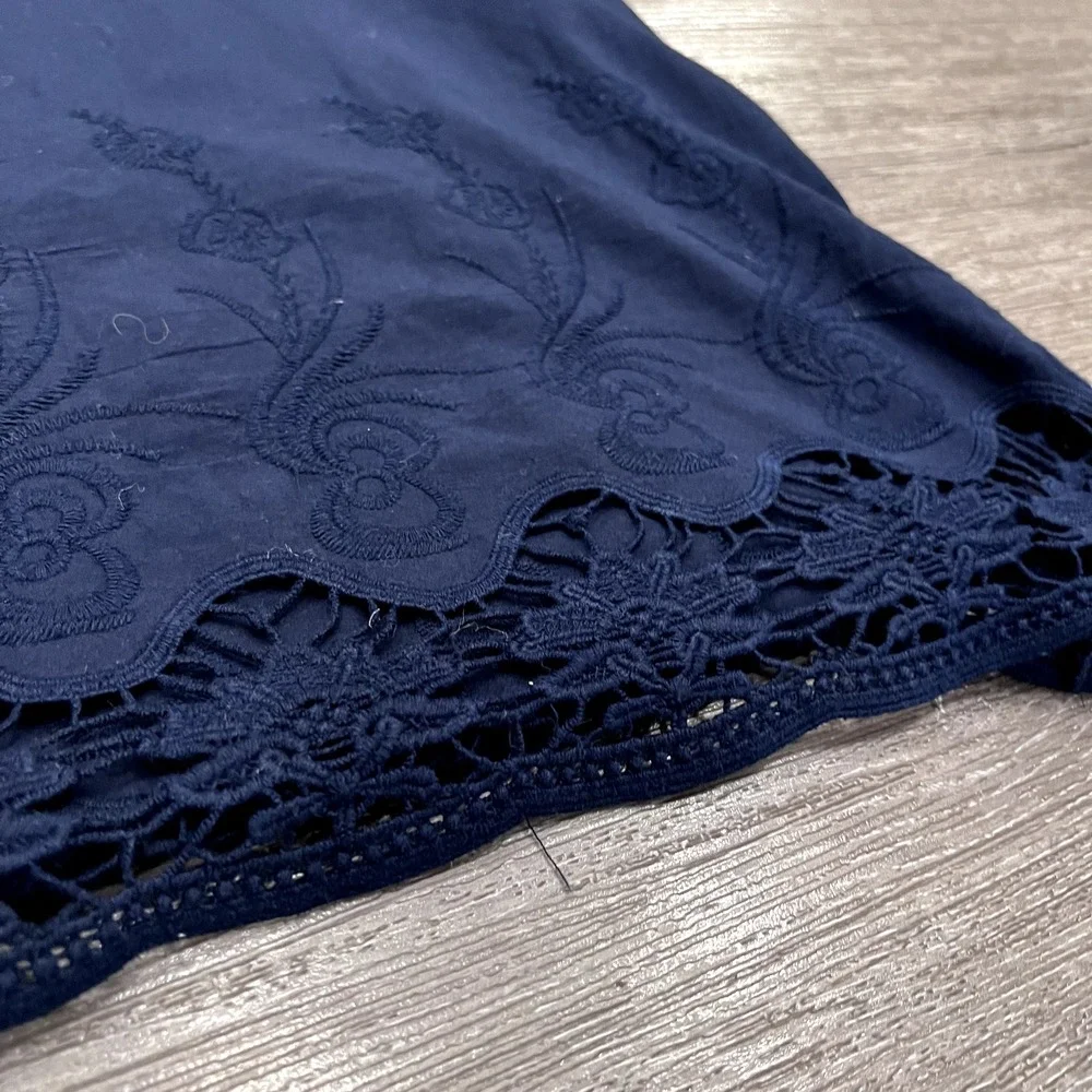 Zara Basic Shift Tunic Dress Womens XS Blue‎ Lace 3/4 Sleeve Knee Minimal Casual